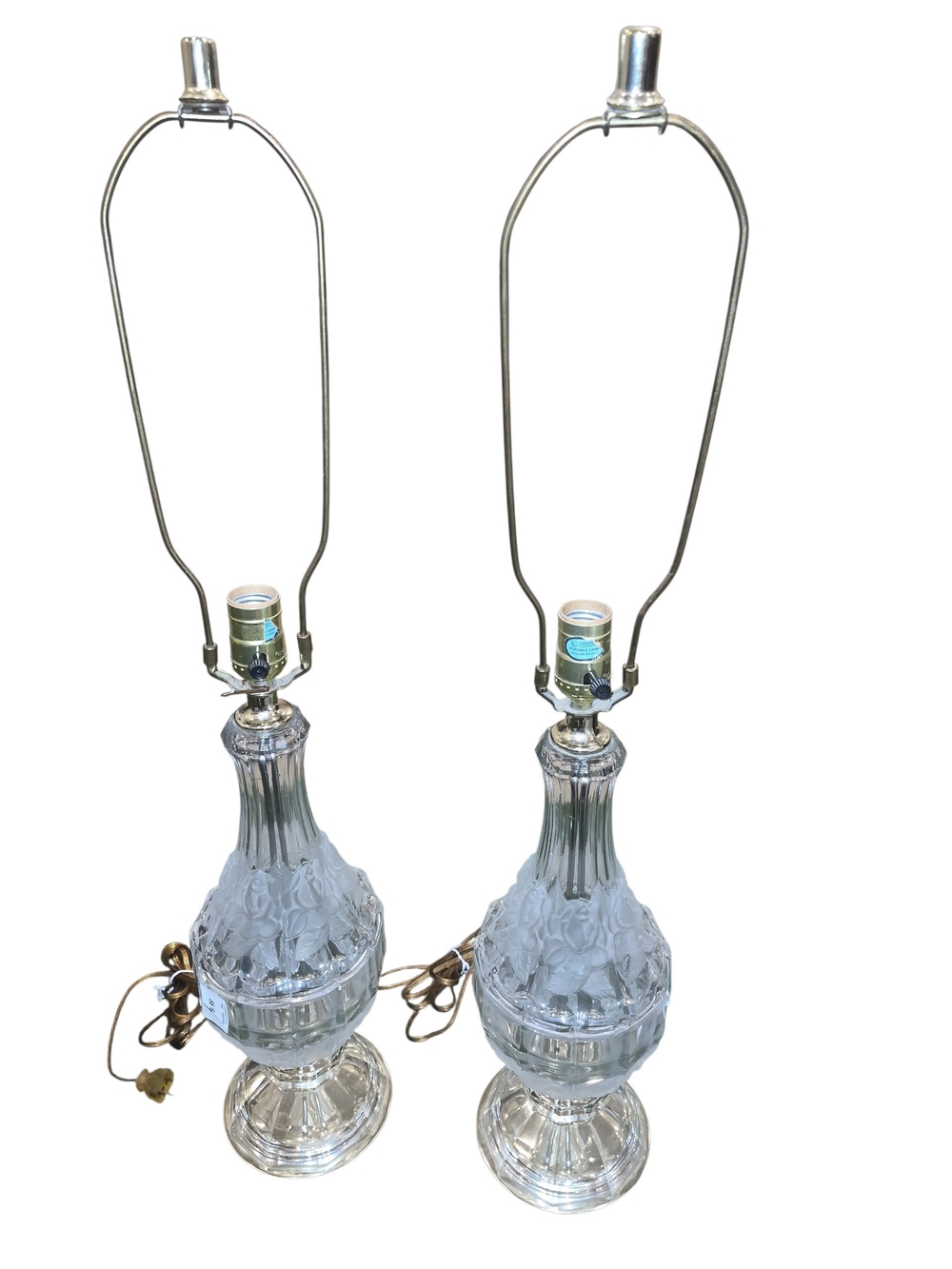 Vintage Pair of Clear Cut Glass Table Lamps - Elegant Crystal Look